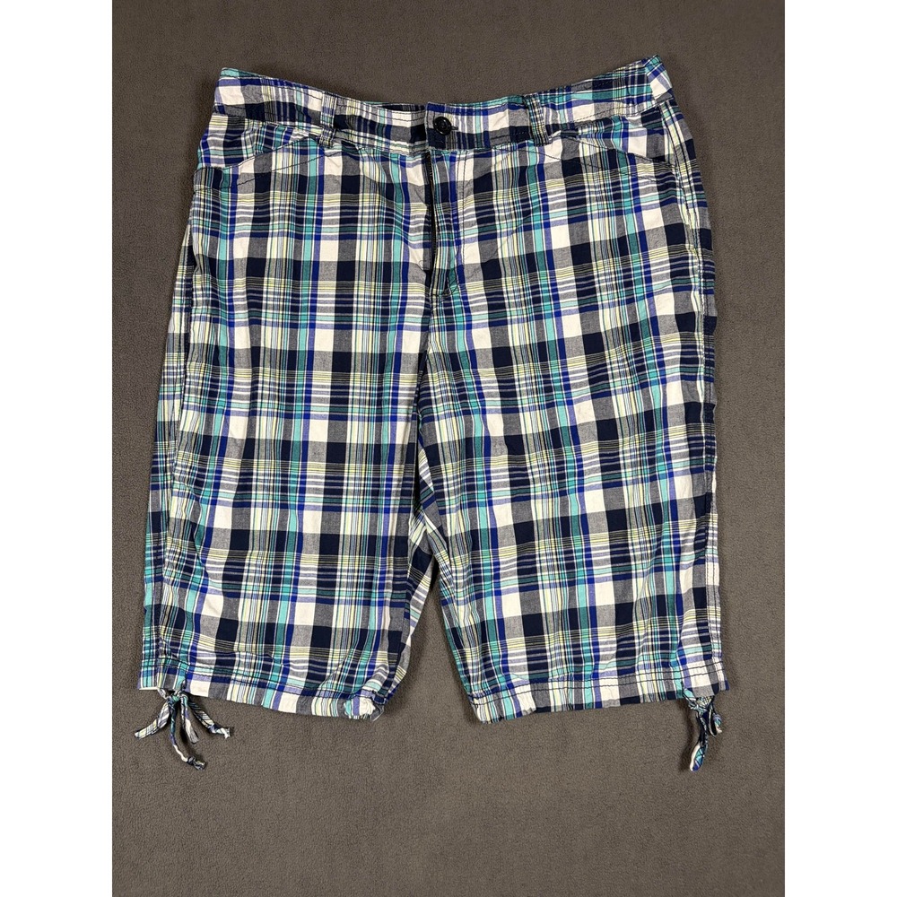 Dressbarn Plaid Shorts Womens 14 Blue Multi Color Cargo